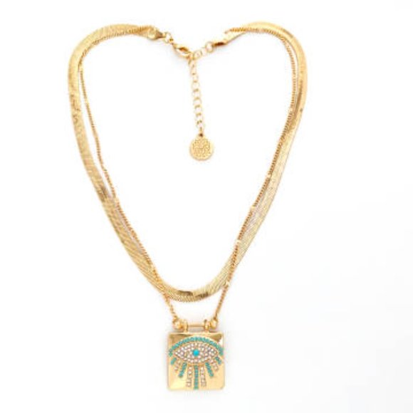 Gold Double Layered Evil Eye Necklace - Picture 6 of 9